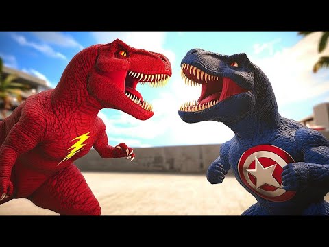 Flash Godzilla-T-Rex vs Evil Wizards: Death Run Challenge Outside the Ancient Pyramid! ARBS