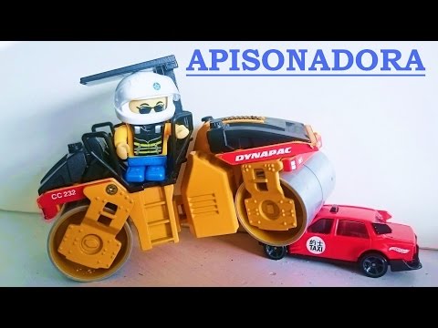 Construction machines. COMPACTOR CYLINDER video TAMPER children steamroller works