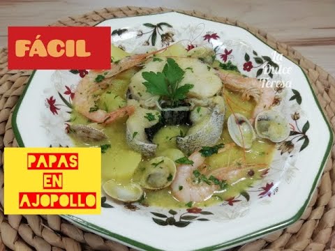 🦐PATATAS EN AJOPOLLO CON PESCADO Y MARISCO. RECETA TRADICIONAL, FÁCIL Y RÁPIDA