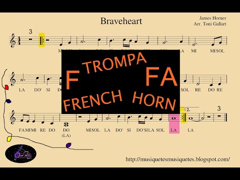 Braveheart. Trompa Fa. French horn. Video-partitura con base instrumental.