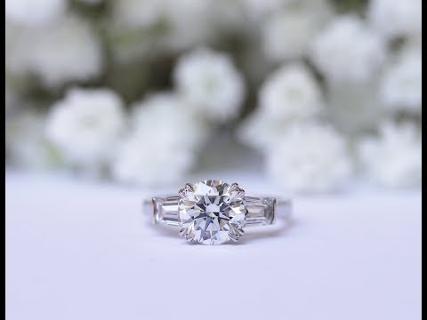 Three Stone Baguette Lab Created Diamond Engagement Ring 2.01 Carat Round Brilliant | Ada Diamonds