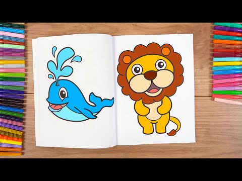 Comment colorier les animaux: Girafe, Zèbre, Hippopotame, Lion, Tigre | Dessin et coloriage