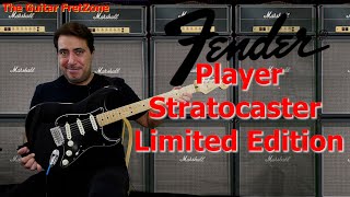 Video thumbnail for Fender Player Stratocaster Black Limited-Edition Demo/Review with Solo for Pink Floyd's song - Money by The Guitar FretZone