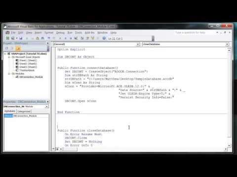 Excel 2010 VBA Tutorial 71   ADODB   Database Connections