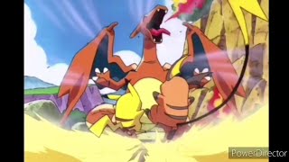 Ash charizard gets angry after pikach and raichu