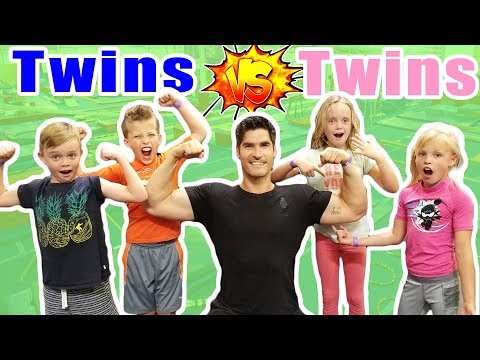 Twin Boys VS Twins Girls in Ninja Course Competition! Ninja Kidz TV and Kids Fun TV Together!