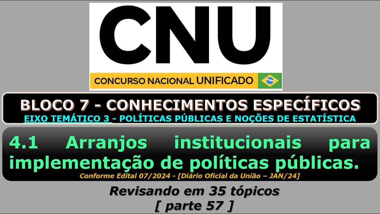 Arranjos institucionais para implementação de políticas públicas - [CNU - Bloco 7 - Eixo Temático 3]