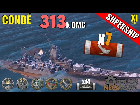 SUPERSHIP Condé 7 Kills & 313k Damage | World of Warships Gameplay