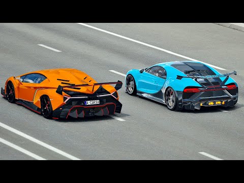 Bugatti Chiron Pur Sport vs Lamborghini Veneno - Drag Race 20 KM