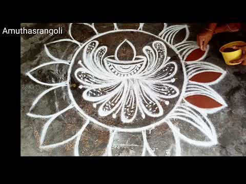 Easy & latest Diwali special rangoli 💐 vilakku kolam/ Diwali kolam/ deepawaliykolam/