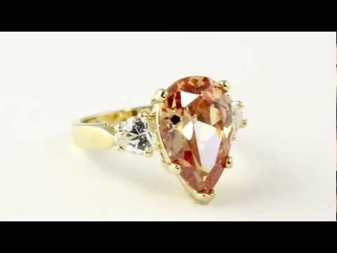 Champagne and White DiamonUltra™ CZ Pear-Shaped Ring