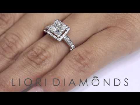 ER -0915 -2.45 Carat F-SI3 Princess Cut Diamond Engagement Ring 18k White Gold Pave Halo