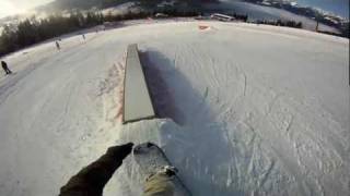 preview picture of video 'der kleine Funpark in Eben im Pongau - Forum Destroyer 158 Snowboard - GoPro Helmkamera'
