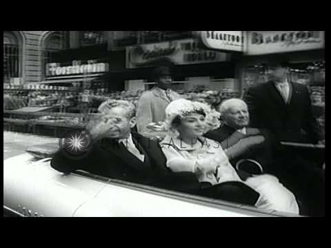 Parade to welcome Shah of Iran, Mohammad Reza Shah Pahlavi and his wife, during h...HD Stock Footage