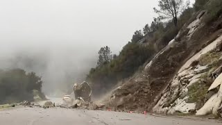 Raw video: Rockslide, flooding on Highway 168 in Shaver Lake area