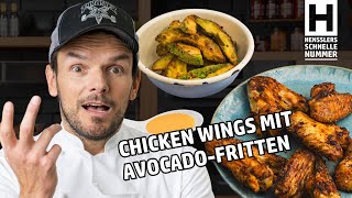 Schnelle Chicken Wings mit Avocado-Fritten aus dem Philips Airfryer Flexible Basket vom Henssler