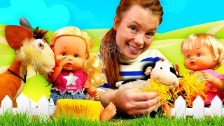 Spielspaß mit Nenuco Puppen. Die Zwillinge sind auf der Farm. Spielzeug Video mit Irene