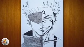How to draw gojo vs sukuna -|- split face drawing