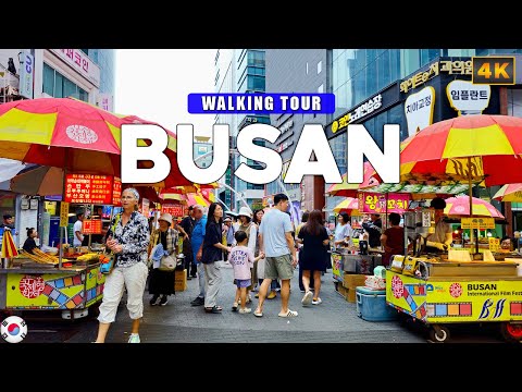Busan, KOREA - Nampodong Shopping and Food Street in Busan 4K Walking Tour
