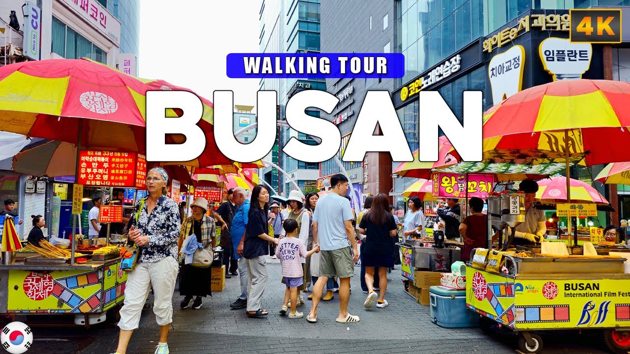 Immersive street-level walking tour through Busan Nampo, South Korea, showcasing authentic urban landscapes, local architecture, and the vibrant atmosphere of the city's neighborhoods