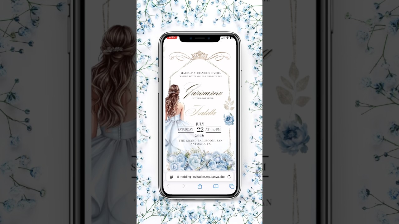 Light Blue Quinceañera Invitation | Editable Digital Template for Sweet 15 Birthday  #quinceanera