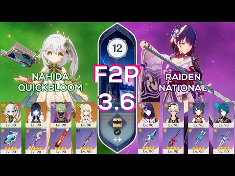 [F2P] NEW Spiral Abyss 3.6 Nahida QuickBloom & Shogun Raiden National Floor 12 9stars Genshin Impact