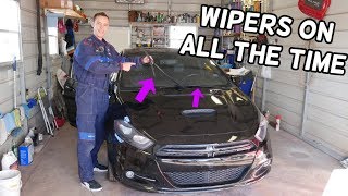 DODGE DART WINDSHIELD WIPERS ON CANNOT TURN OFF. WIPERS STUCK ON