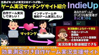 ゲーム実況されたい！ 実況の成果も分析したいインディ・フリゲ制作者様に役立つゲーム配信マッチングサイト「indieUP」が両者win-winで便利なので紹介します