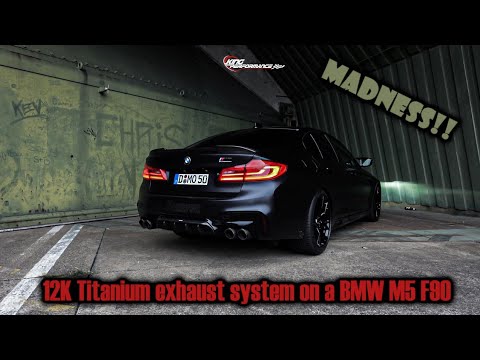 12K Titanium Exhaust System on a BMW M5 F90-Akrapovic + HJS Downpipes