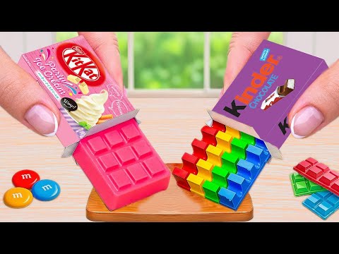 Kinder Chocolate vs Pink KitKat | Satisfying Miniature Rainbow Chocolate Cake Dessert Recipes
