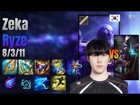 Zeka Mid Ryze vs Ekko lol KR solo rank Full Game 16.1 | 제카 라이즈 vs 에코
