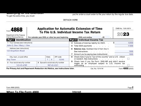 IRS Form 4868 walkthrough (Application for Automatic Extension to file Individual Tax Return)