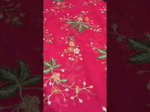 Fox Georgette Fabric with Multicolor Machine Embroidery 44 Width