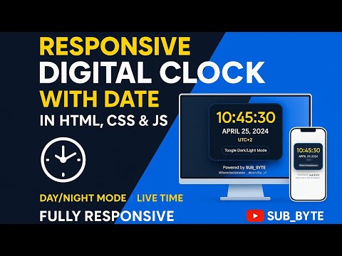 Responsive Digital Clock With Date Using Html Css Javascript Lightdark Mode Sub_byte