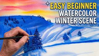 Watercolor Winter Sunset Tutorial: Beginner Friendly