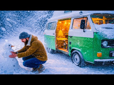 SNOWSTORM -11°C Camping  in VW T3 | Cozy Winter Vanlife | ASMR