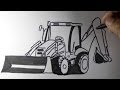 How to draw a JCB backhoe loader machine ...