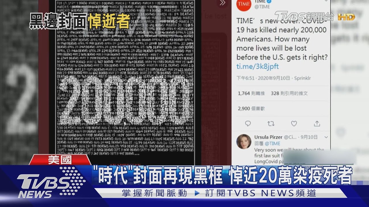 「時代」封面再現黑框 悼近20萬染疫死者