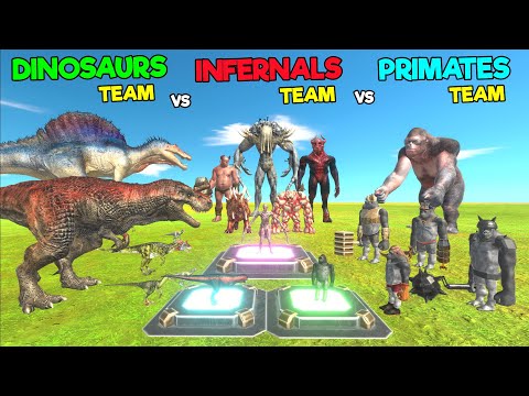 Dinosaurs Team vs Infernals Team vs Primates Team Tournament - Animal Revolt Battle Simulator