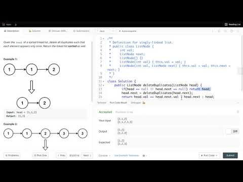 Leetcode 83 Remove Duplicates From Sorted List Coding Interview Problem With 2 Java Solution