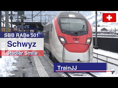 Swiss trains in the Snow | SBB Giruno RABe 501 | Bahnhof Schwyz  Switzerland | RABDe / RABe 502