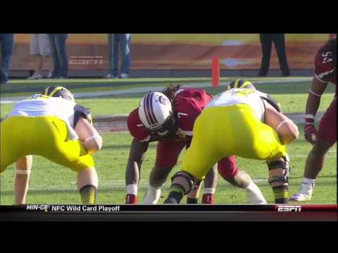 2013 USC vs Michigan - Jadeveon Clowney Huge Hit, Forced Fumble, Fumble Recovery