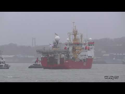 HMS PROTECTOR A173 ENTERS DEVONPORT NAVAL BASE AT NORTH CORNER PONTOON  17 2 21