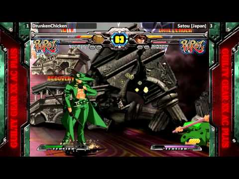 GGXXAC+R @ NEC15 Salty Suite - DrunkenChicken (Faust) vs Satou (Johnny) [720p/60fps]