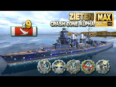 Battleship Zieten: 9 ships destroyed on map Crash Zone Alpha - World of Warships
