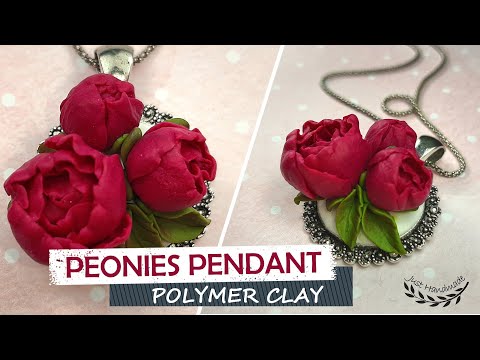 ~JustHandmade~ How to make a polymer clay (fimo) pendant with peonies - tutorial