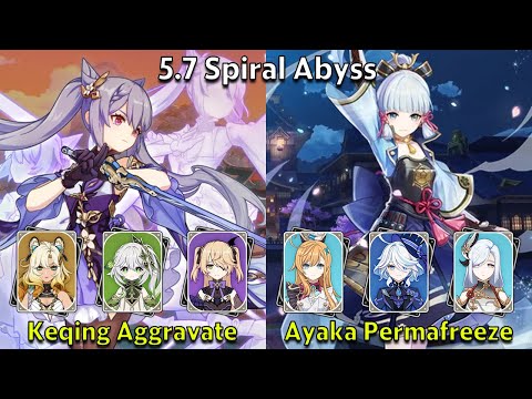 C4 Keqing Aggravate & C0 Ayaka Permafreeze - Genshin Impact 5.7 Spiral Abyss Full Clear