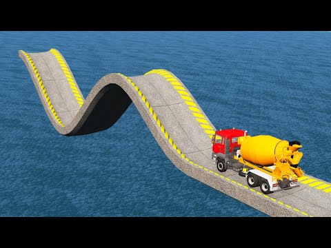 Impossible Broken Wave Bridge Stunt Cars Crossing Deep Water Stunt - BeamNG.Drive