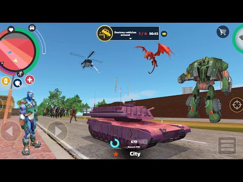 Rope Hero: Vice Town (Pink Tank on Football Stadium) Rope Hero Throw Ambulance - Android Gameplay HD