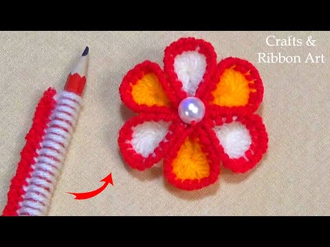 Amazing Trick with Pencil -Super Easy Woolen Flower Making Ideas -Hand Embroidery Trick -Sewing Hack